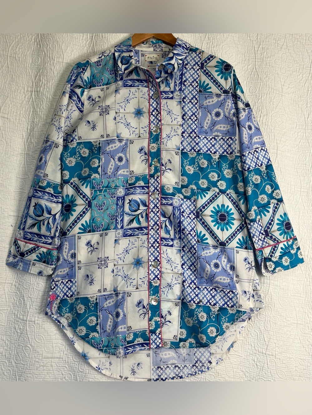 The Lazy Poet Women Medium Pajama Shirt Cotton Tunic Floral Butterflies Lounge M